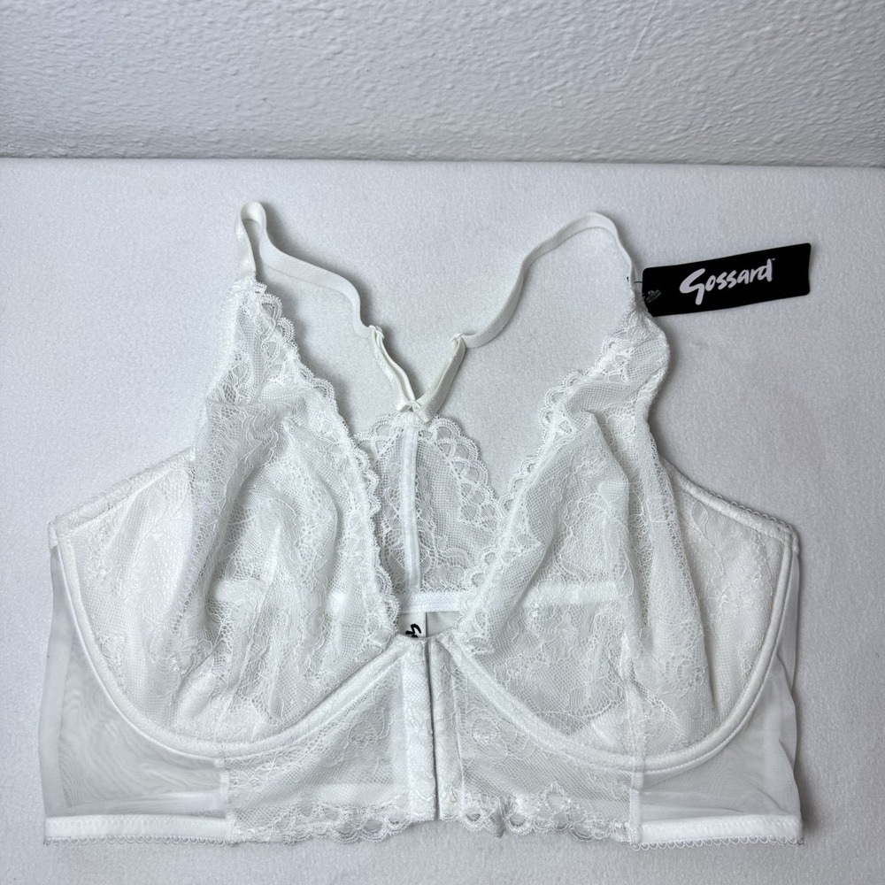New Gossard Superboost Lace White Bra US 38DD Front Close Racerback Adjustable